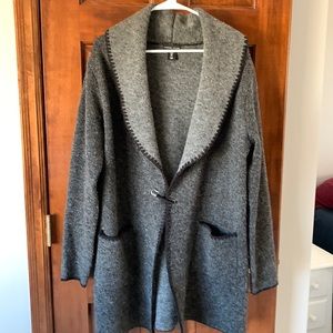 JJill sweater topper.  Dark gray with black trim. Size Large